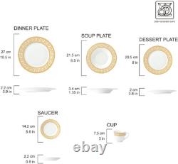 Luxury 57-Pc Gold Greek Key Dinnerware Set for 8 Elegant Tableware