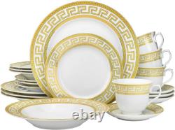 Luxury 57-Pc Gold Greek Key Dinnerware Set for 8 Elegant Tableware
