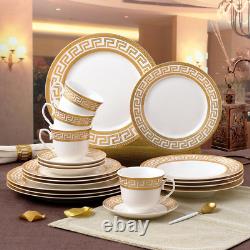 Luxury 57-Pc Gold Greek Key Dinnerware Set for 8 Elegant Tableware