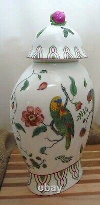 Lynn Chase Porcelain Parrots of Paradise Large Ginger Jar with Lid, Made in Japan