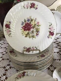 Lynns Fine China Dinnerware Set 8 Place Setting- 45 Pieces FLOWERS