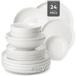 MALACASA 12/16/18/24pcs White Porcelain Dinnerware Set Bowl & Plate Set for 4/6