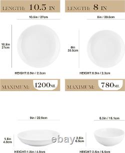 MALACASA 24-Piece Gourmet Porcelain Dinnerware Sets, Modern White round Dish Set