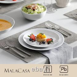 MALACASA 24-Piece Gourmet Porcelain Dinnerware Sets, Modern White round Dish Set