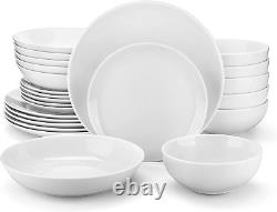 MALACASA 24-Piece Gourmet Porcelain Dinnerware Sets, Modern White round Dish Set