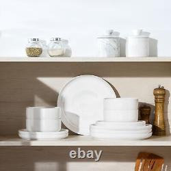 MALACASA 24-Piece Porcelain Dinnerware Set Service for 8 White Bowl & Plate Set