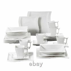 MALACASA 30-Piece Dinnerware Set White Porcelain Kitchen Dish Dinner Plates Mugs