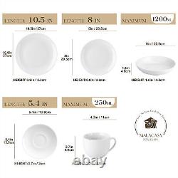 MALACASA Amelia, 30-Piece Porcelain Dinnerware Set White Plates Cups and Saucers