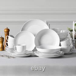 MALACASA Amelia, 30-Piece Porcelain Dinnerware Set White Plates Cups and Saucers