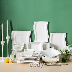 MALACASA Flora 26-Piece Porcelain Dinnerware Set Ivory White Bowl and Plate Set