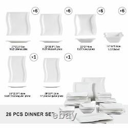 MALACASA Flora 26-Piece Porcelain Dinnerware Set Ivory White Bowl and Plate Set