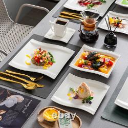 MALACASA Flora 56-Piece Dinnerware Set Porcelain Bowls & Plates Cups Ivory White