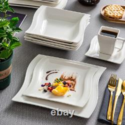 MALACASA Flora 56-Piece Dinnerware Set Porcelain Bowls & Plates Cups Ivory White