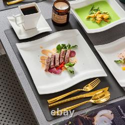MALACASA Flora 56-Piece Dinnerware Set Porcelain Bowls & Plates Cups Ivory White