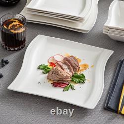 MALACASA Flora 56-Piece Dinnerware Set Porcelain Bowls & Plates Cups Ivory White
