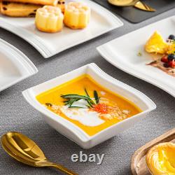 MALACASA Flora 56-Piece Dinnerware Set Porcelain Bowls & Plates Cups Ivory White