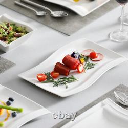 MALACASA Flora 56-Piece Dinnerware Set Porcelain Bowls & Plates Cups Ivory White