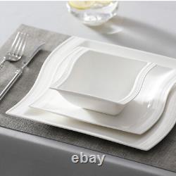 MALACASA Flora 56-Piece Dinnerware Set Porcelain Bowls & Plates Cups Ivory White