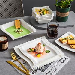 MALACASA Flora 56-Piece Dinnerware Set Porcelain Bowls & Plates Cups Ivory White