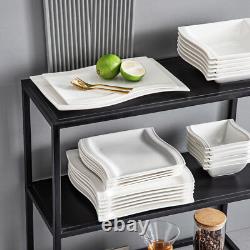 MALACASA Flora 56-Piece Dinnerware Set Porcelain Bowls & Plates Cups Ivory White