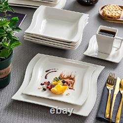 MALACASA Flora 60-Piece Porcelain Dinnerware Set Ivory White Plate Cup & Saucer