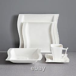 MALACASA Flora 60-Piece Porcelain Dinnerware Set Ivory White Plate Cup & Saucer