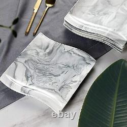 MALACASA Flora Porcelain Dinnerware Set White/Marble Grey Wave-shaped Tableware