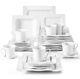 MALACASA Ivory White Dinnerware Sets 30 Piece Square Plates and Bowls Sets fo