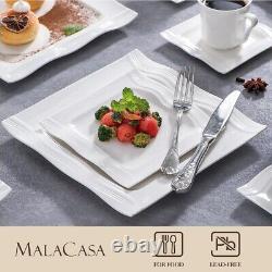 MALACASA Ivory White Dinnerware Sets 30 Piece Square Plates and Bowls Sets fo