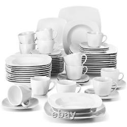 MALACASA Julia 60-Piece Porcelain Dinnerware Set Gray-white Plates Cups Saucers