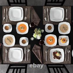 MALACASA Julia 60-Piece Porcelain Dinnerware Set Gray-white Plates Cups Saucers