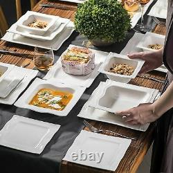 MALACASA Mario Square Dinnerware Sets 28 Piece White Porcelain Plates and Bowls