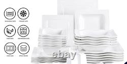 MALACASA Mario Square Dinnerware Sets 28 Piece White Porcelain Plates and Bowls