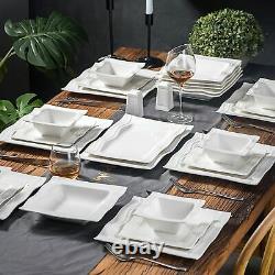 MALACASA Mario Square Dinnerware Sets 28 Piece White Porcelain Plates and Bowls