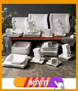 MALACASA Mario Square Dinnerware Sets 28 Piece White Porcelain Plates and Bowls