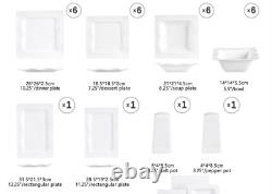 MALACASA Mario Square Dinnerware Sets 28 Piece White Porcelain Plates and Bowls