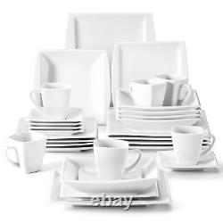 MALACASA Series Blance 30 Pcs Ivory White Porcelain Dinnerware Set Service for 6