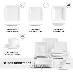 MALACASA Series Blance 30 Pcs Ivory White Porcelain Dinnerware Set Service for 6