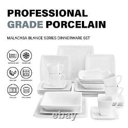 MALACASA Series Blance 30 Pcs Ivory White Porcelain Dinnerware Set Service for 6