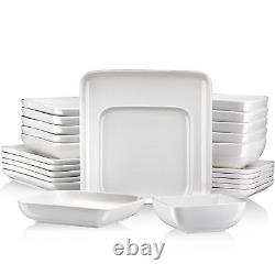 MALACASA Series Ivy 24-Piece Dinnerware Set Porcelain Square Bowls & Plates Set