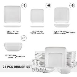 MALACASA Series Ivy 24-Piece Dinnerware Set Porcelain Square Bowls & Plates Set