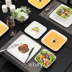 MALACASA Series Ivy 24-Piece Dinnerware Set Porcelain Square Bowls & Plates Set