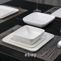 MALACASA Series Ivy 24-Piece Dinnerware Set Porcelain Square Bowls & Plates Set