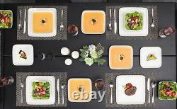 MALACASA Series Ivy 24-Piece Dinnerware Set Porcelain Square Bowls & Plates Set