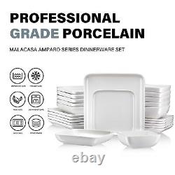 MALACASA Series Ivy 24-Piece Dinnerware Set Porcelain Square Bowls & Plates Set