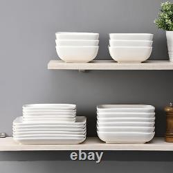 MALACASA Series Ivy 24-Piece Dinnerware Set Porcelain Square Bowls & Plates Set