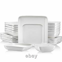 Service for 12 MALACASA 24-Piece Dinner Set Ivory White Porcelain Crockery Set with 12-Piece Dinner Plates and 12-Piece Soup Plates Series Carina