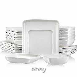 MALACASA Series Ivy 24-Piece Porcelain Bowl & Plate Set Dinnerware Ivory White