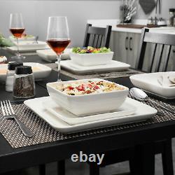 MALACASA Series Ivy 24-Piece Porcelain Bowl & Plate Set Dinnerware Ivory White