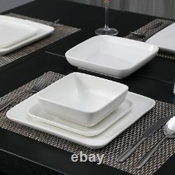 MALACASA Series Ivy 24-Piece Porcelain Bowl & Plate Set Dinnerware Ivory White